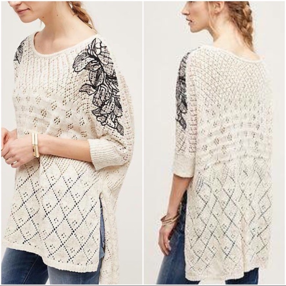 Anthropologie’s Knitted & Knotted “Launa” Embroidered Sweater Poncho